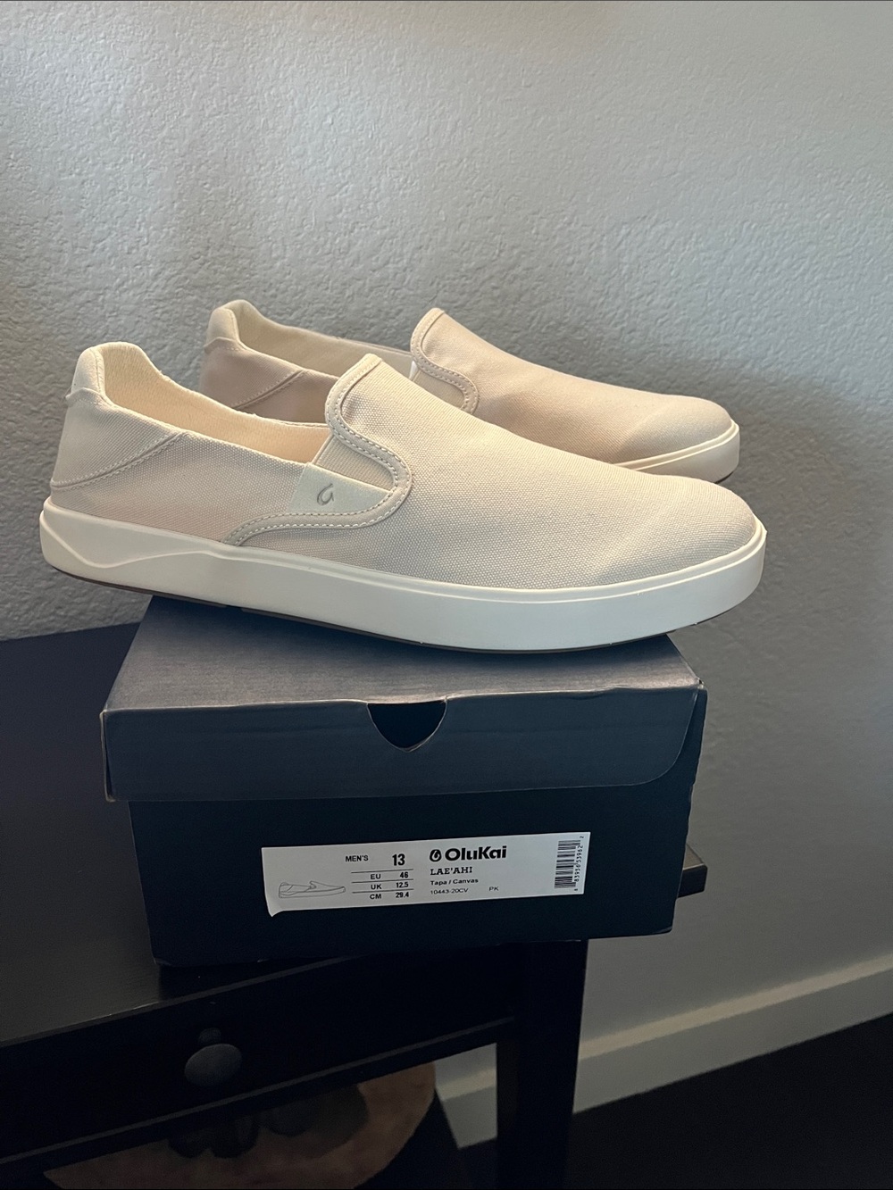 OluKai Men's Slip-On Canvas Loafers in Light Beige